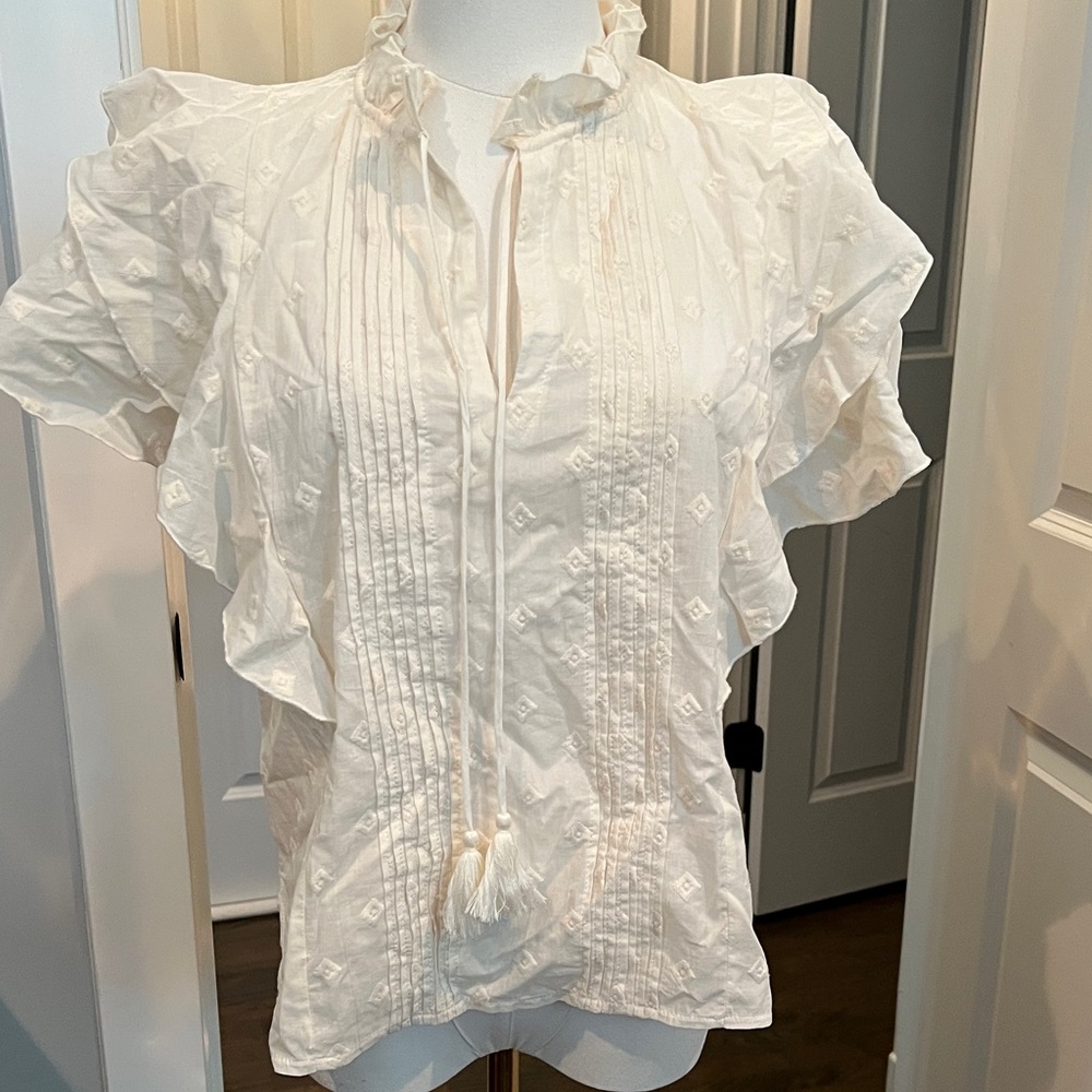 bishop + young Cream Ruffle Blouse